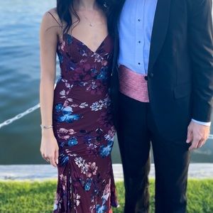 Nicholas floral drawstring dress in burgundy